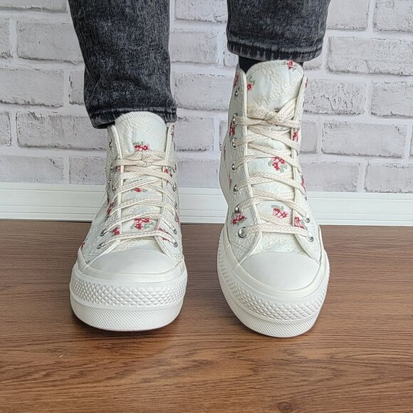 ⭐Converse Chuck Taylor Lift Rose Cross Stitch Sz 11 Women's Shoes White A13659C⭐ - Picture 5 of 12